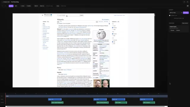 A recorded walkthrough open in the editor, each captured step a segment on the timeline.
